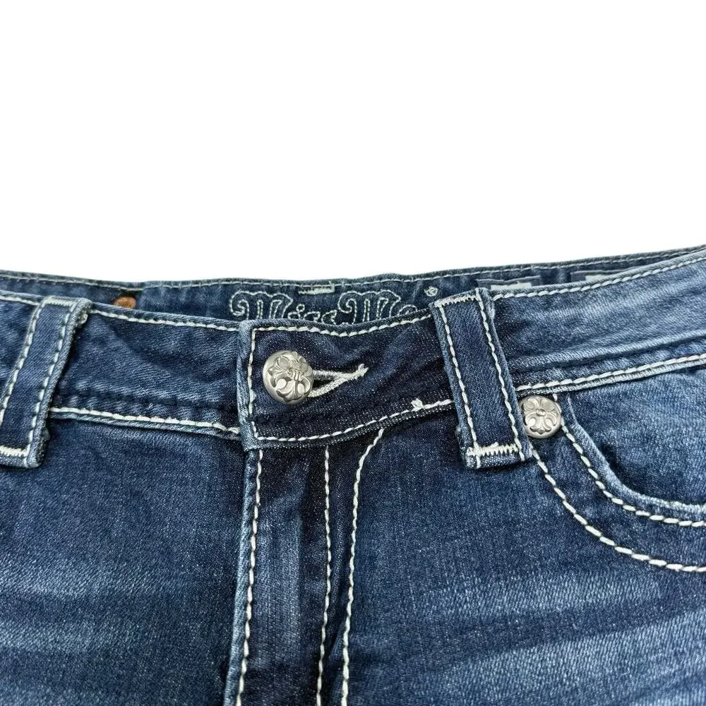 Miss Me Shorts Womens 30‎ Blue Denim Distressed Hem Embellished Trendy EUC